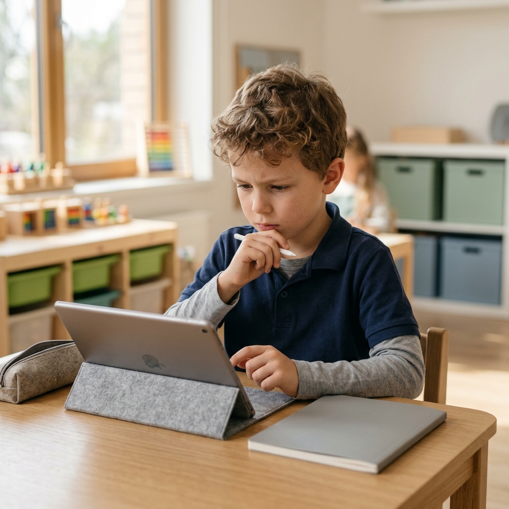 Child focused on a learning exercise